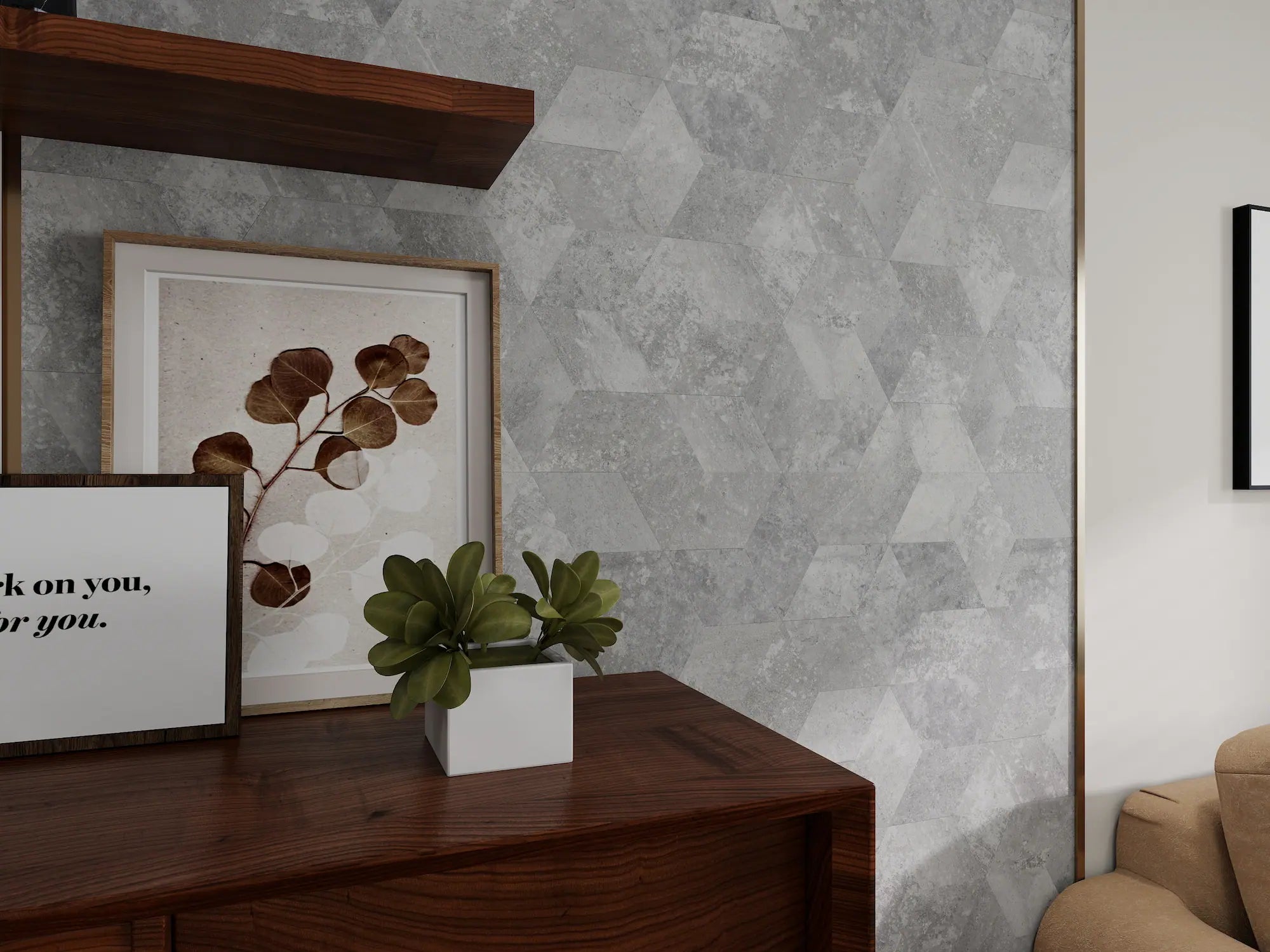 COLAMO Light Concrete Diamond Tile Peel and Stick Backsplash & Accent Wall Tile