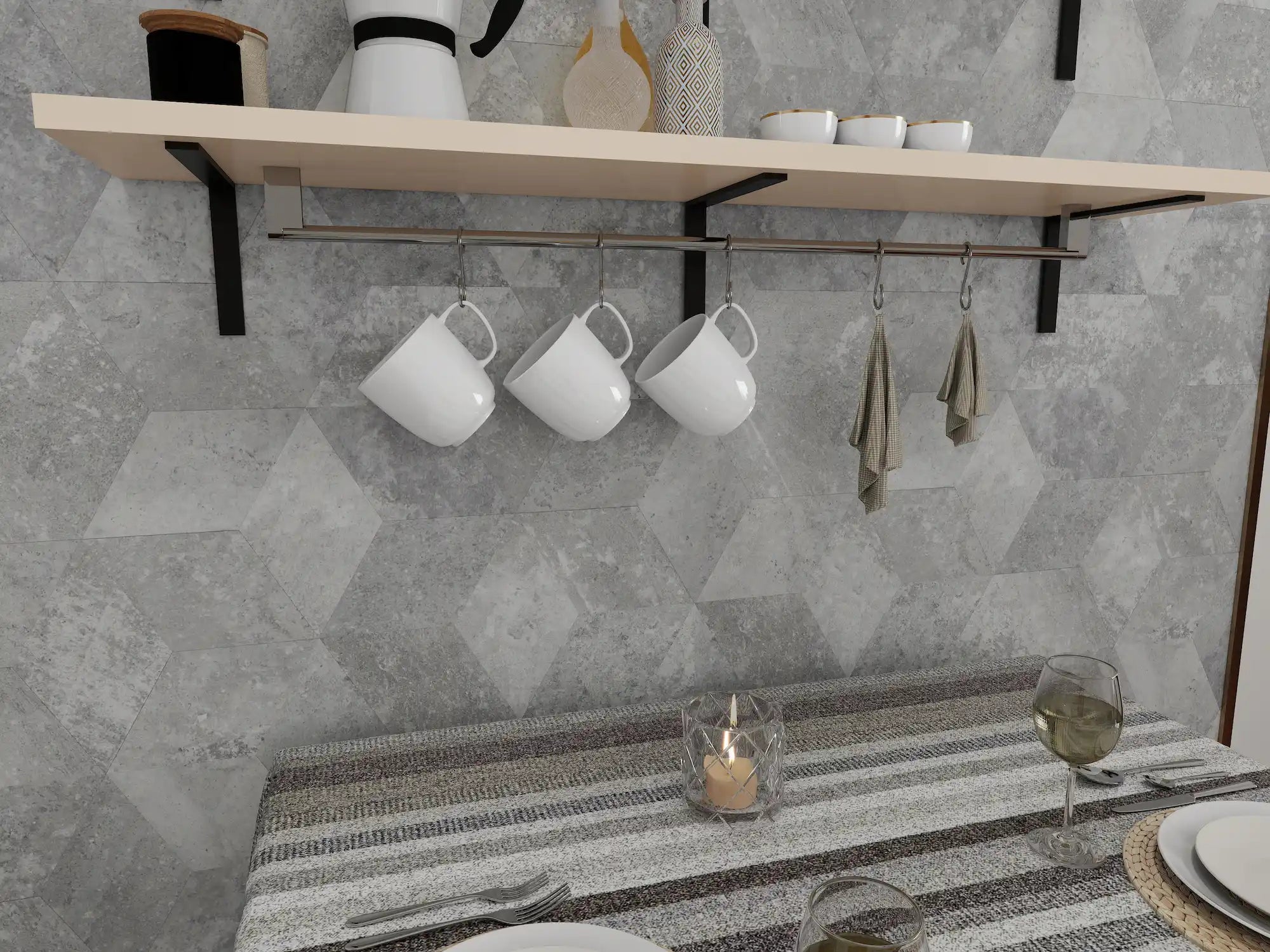 COLAMO Light Concrete Diamond Tile Peel and Stick Backsplash & Accent Wall Tile