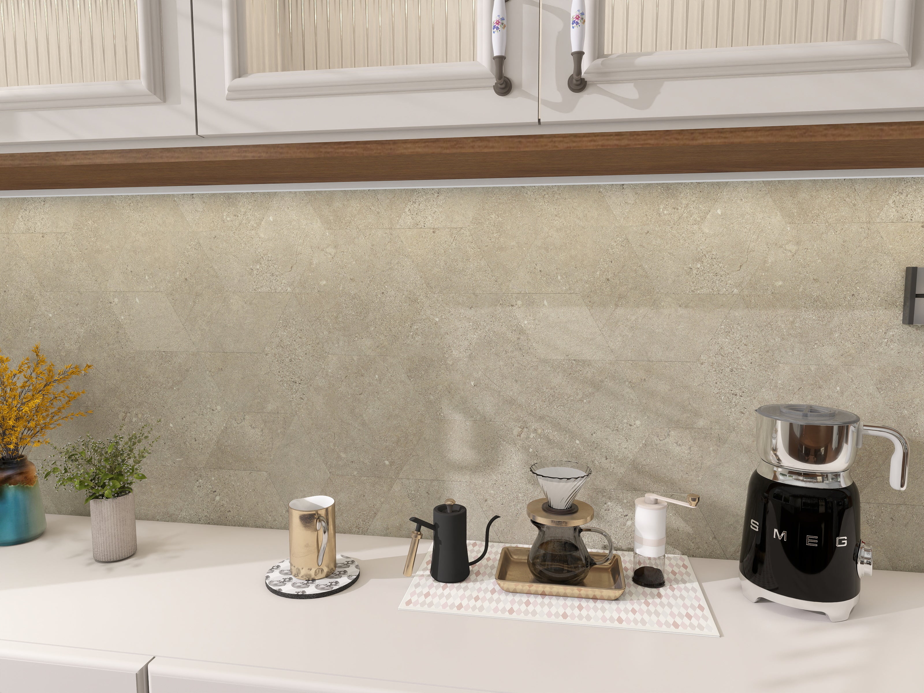 COLAMO Greige Terrazzo Diamond Tile Peel and Stick Backsplash & Accent Wall Tile