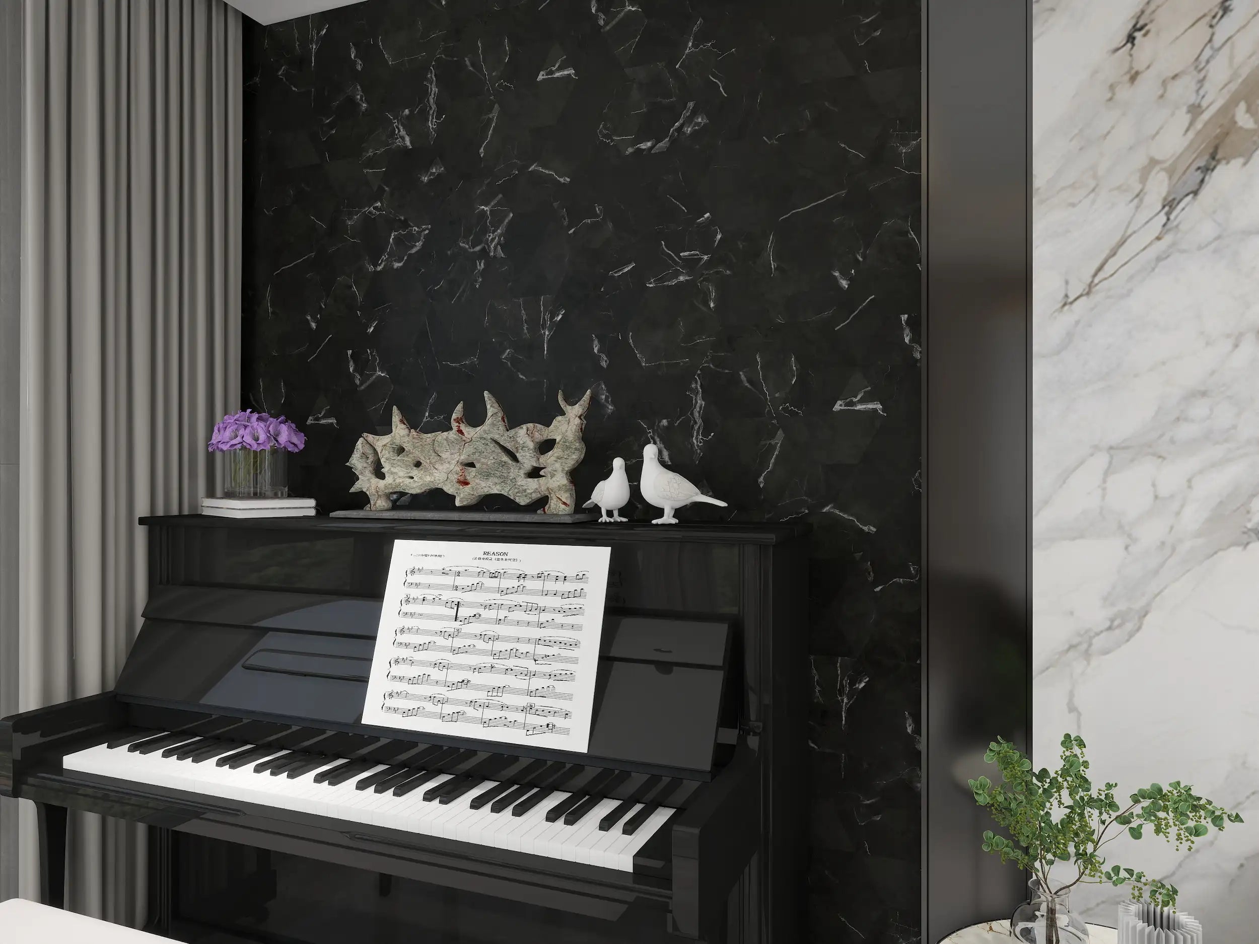 COLAMO Nero Marquina Diamond Tile Peel and Stick Backsplash & Accent Wall Tile