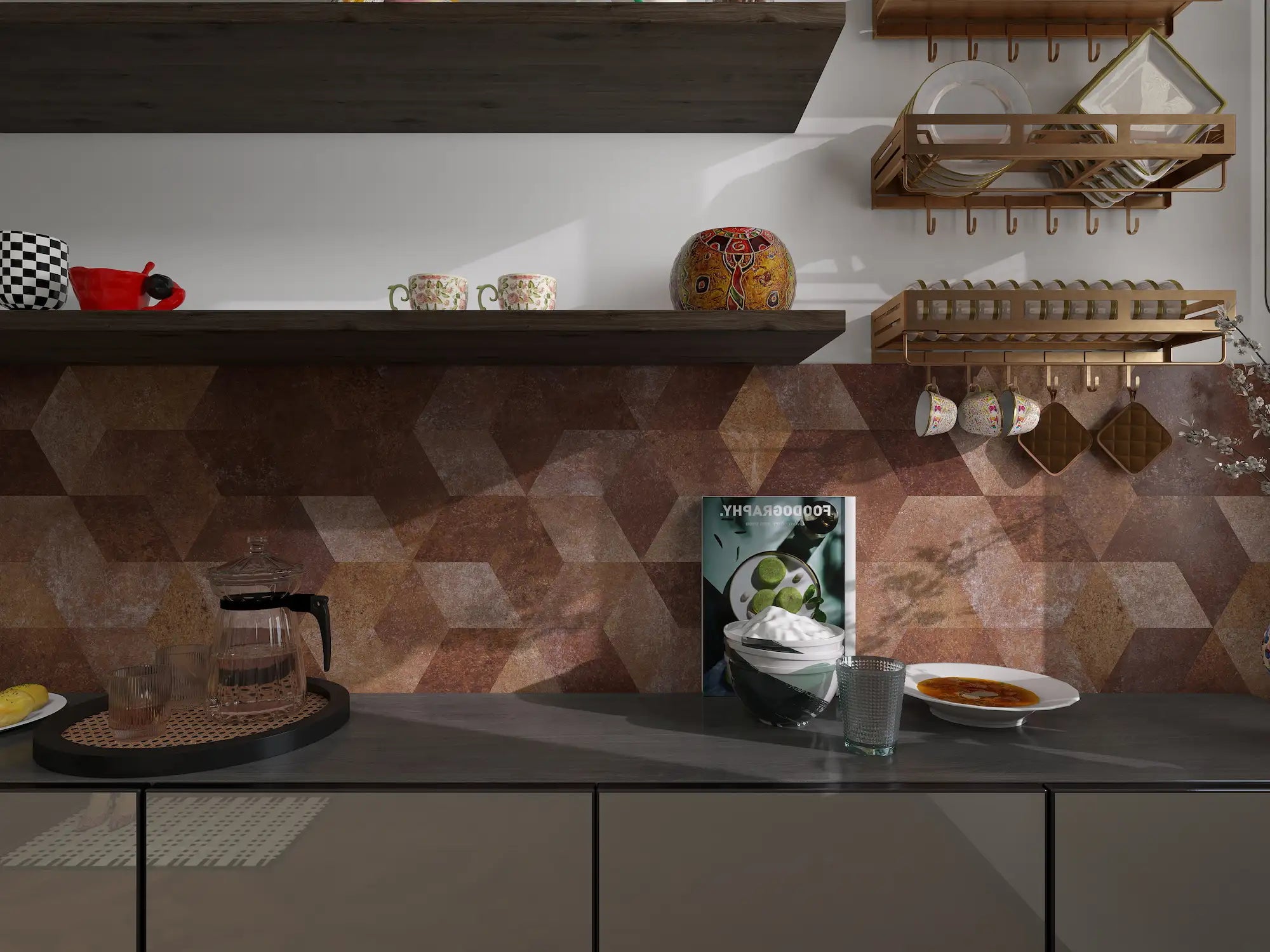 COLAMO Terracotta Diamond Tile Peel and Stick Backsplash & Accent Wall Tile