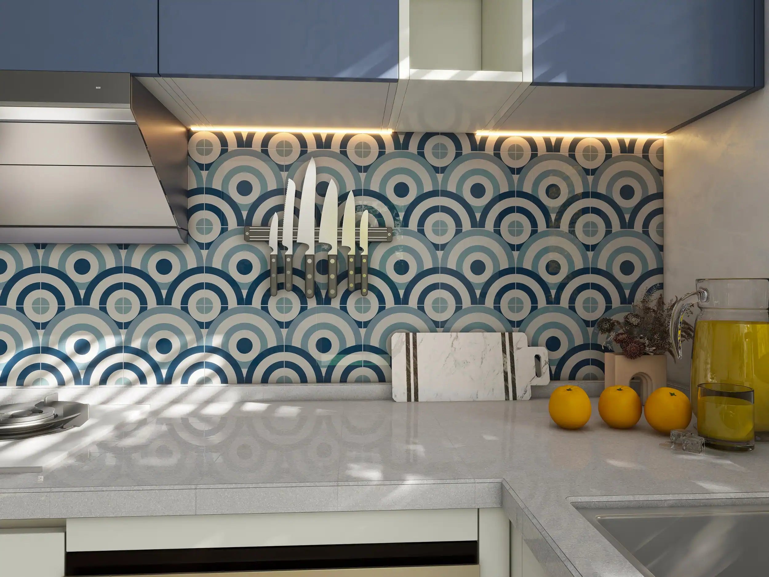 COLAMO Glossy Blue Self Adhesive Graphic Patterned Tile Waterproof Peel and Stick Backsplash