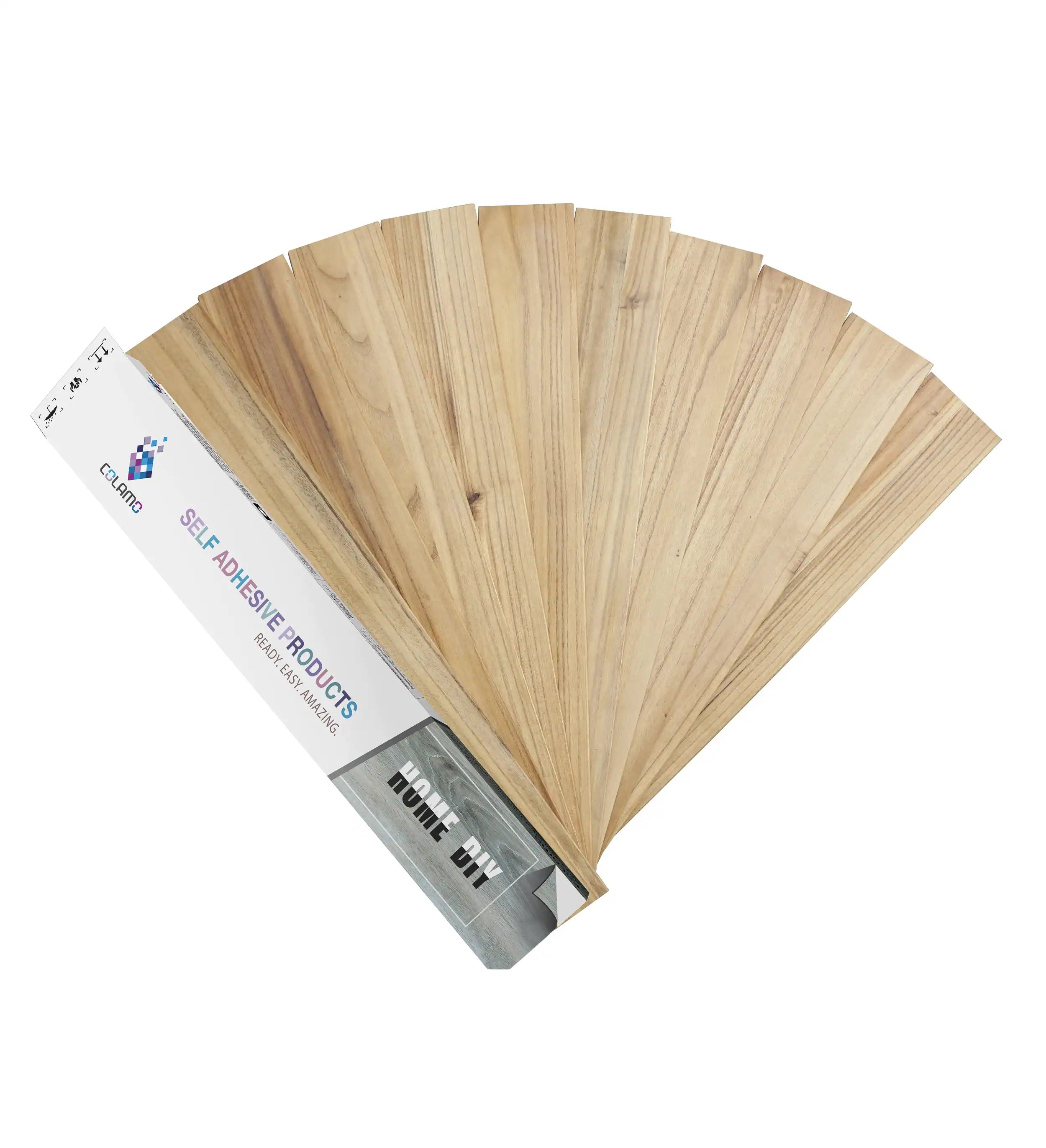 Planches autocollantes en teck COLAMO pour lambris muraux