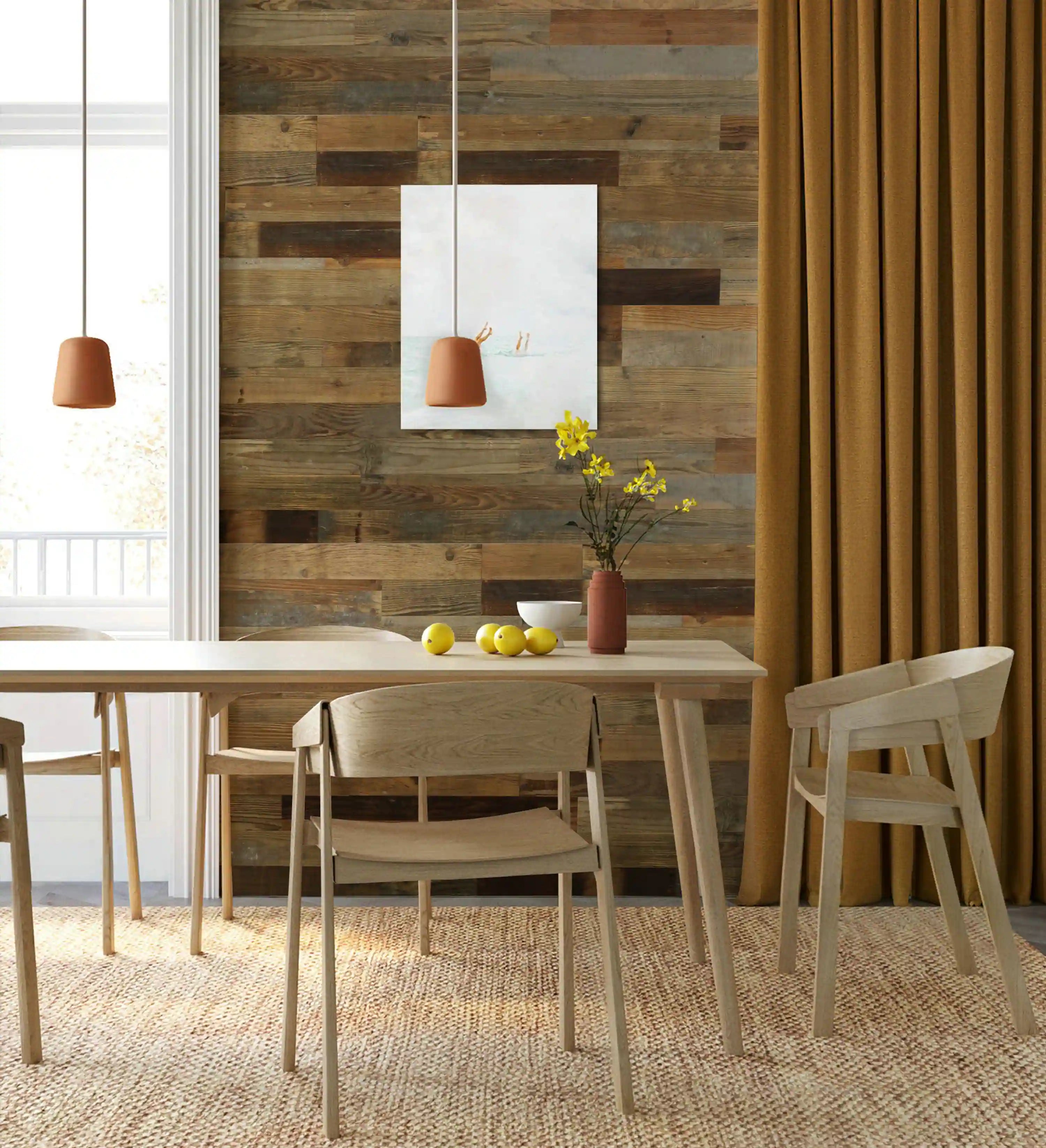 Planches de bois recyclé autocollantes COLAMO 4,53" x 35,43" pour murs