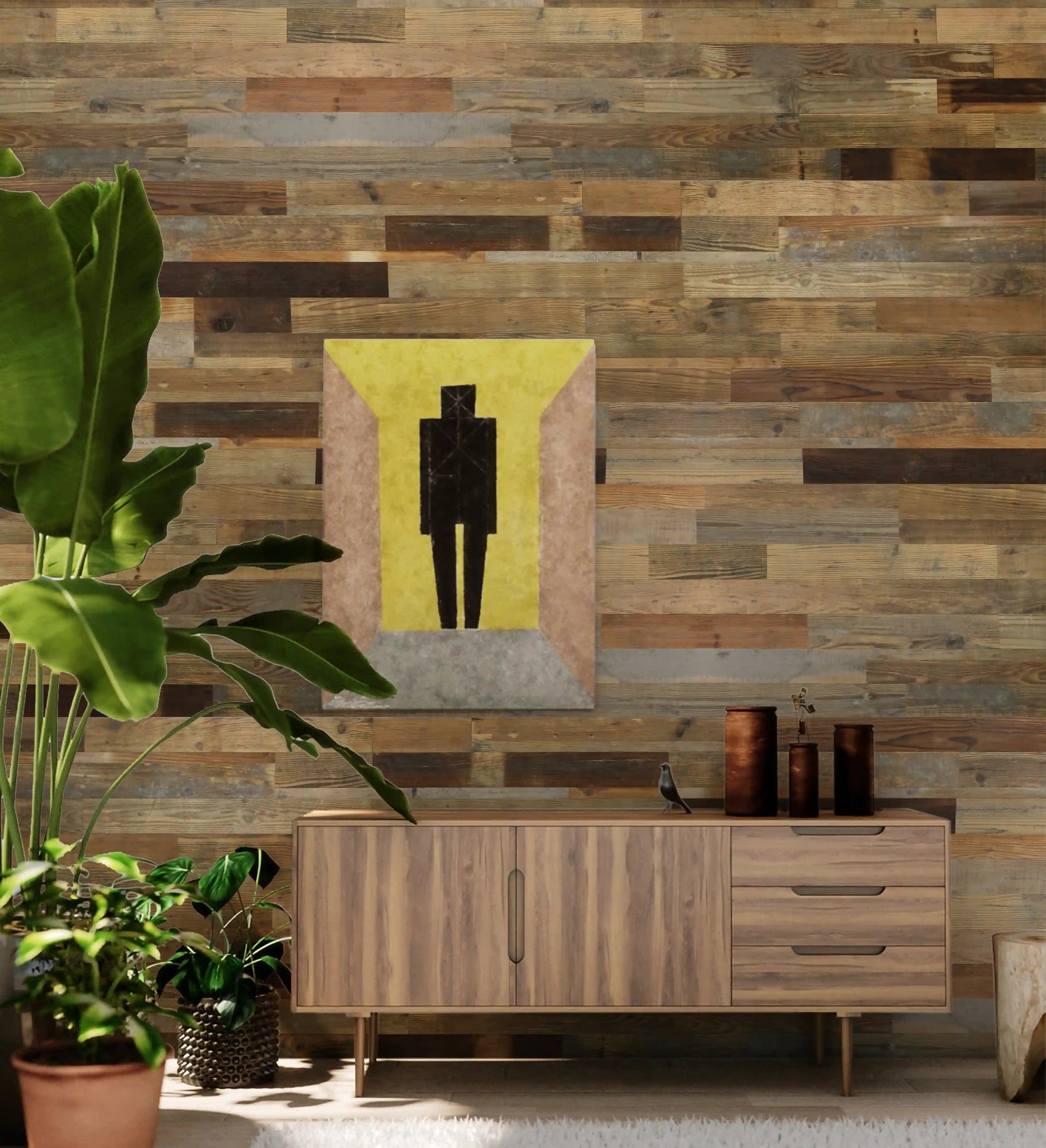 COLAMO 4.53"x35.43" Peel and Stick Reclaimed Wood Planks For Walls