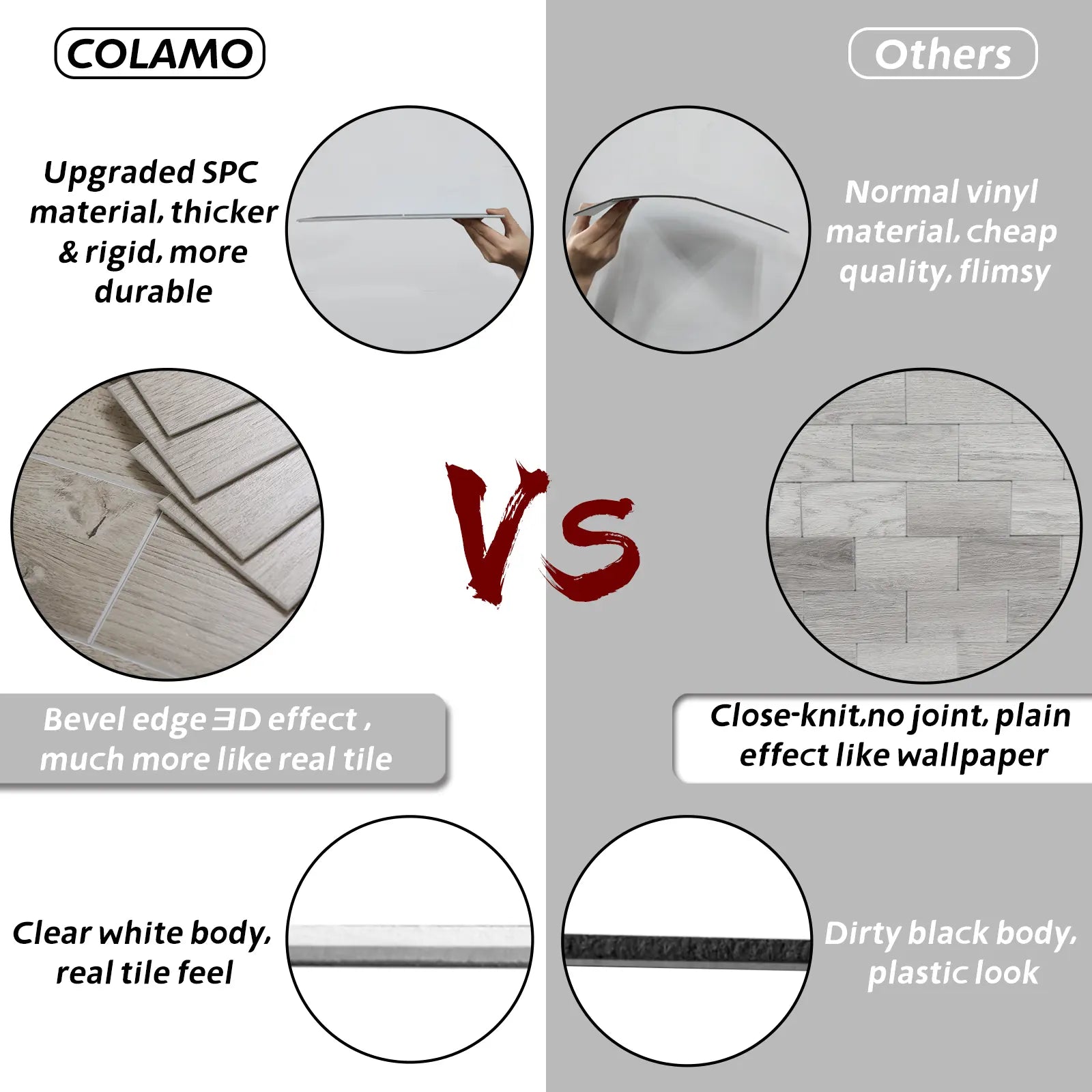 Carreaux COLAMO effet bois vieilli chêne gris brume, imperméables, épais et rigides, à décoller et à coller 