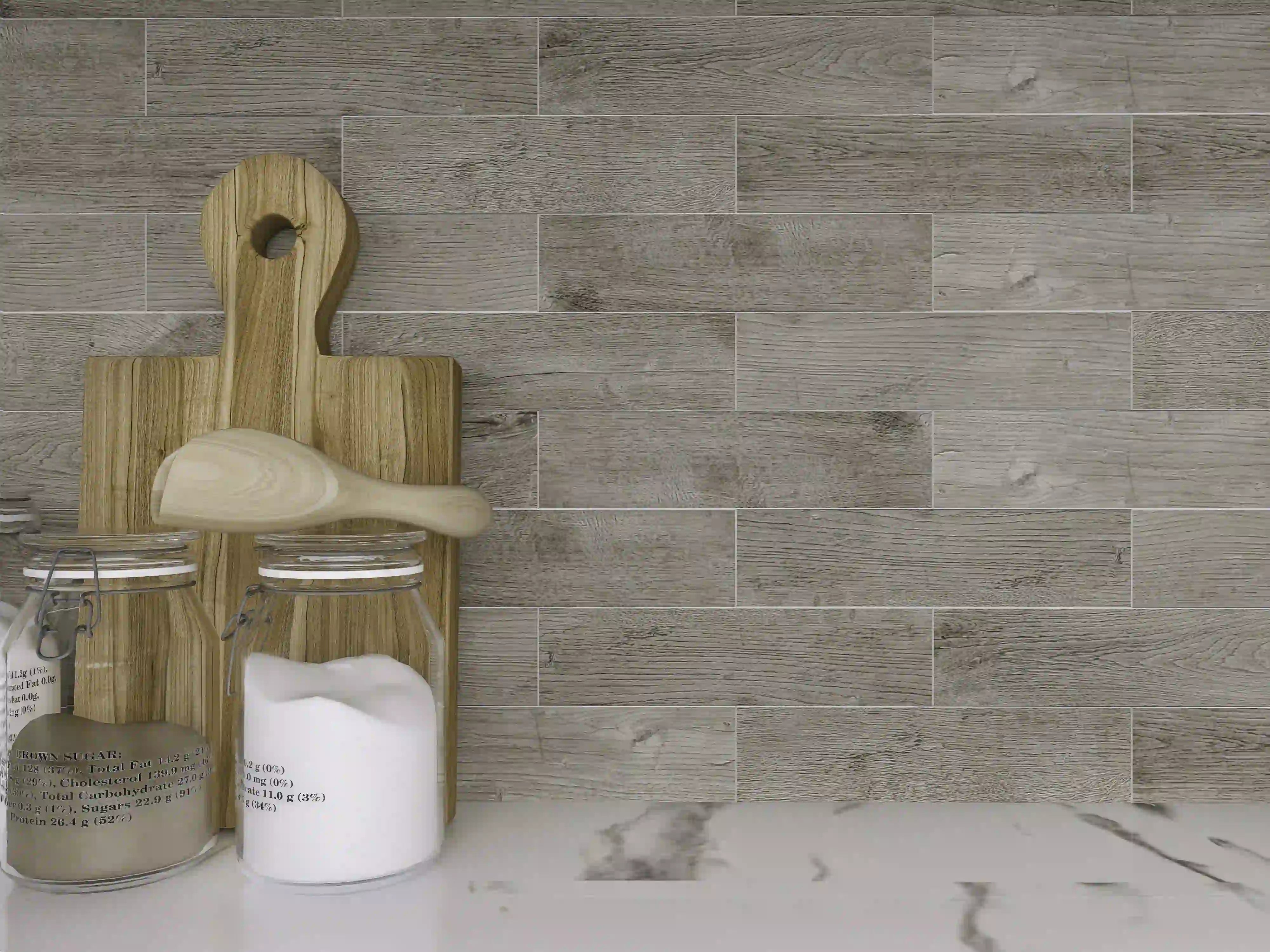 Carreaux COLAMO effet bois vieilli chêne gris brume, imperméables, épais et rigides, à décoller et à coller 