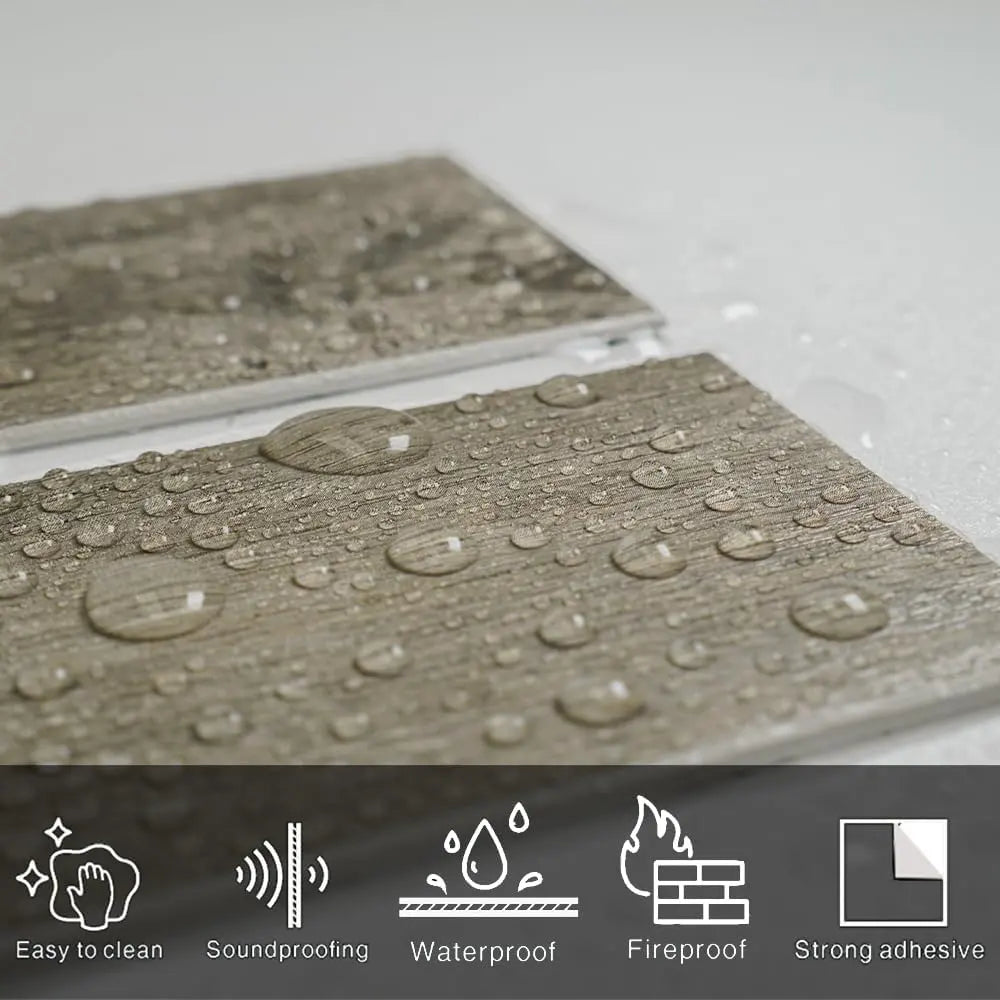 Carreaux imitation bois d'Athènes en chêne gris patiné COLAMO, imperméables, épais et rigides, à peler et coller 