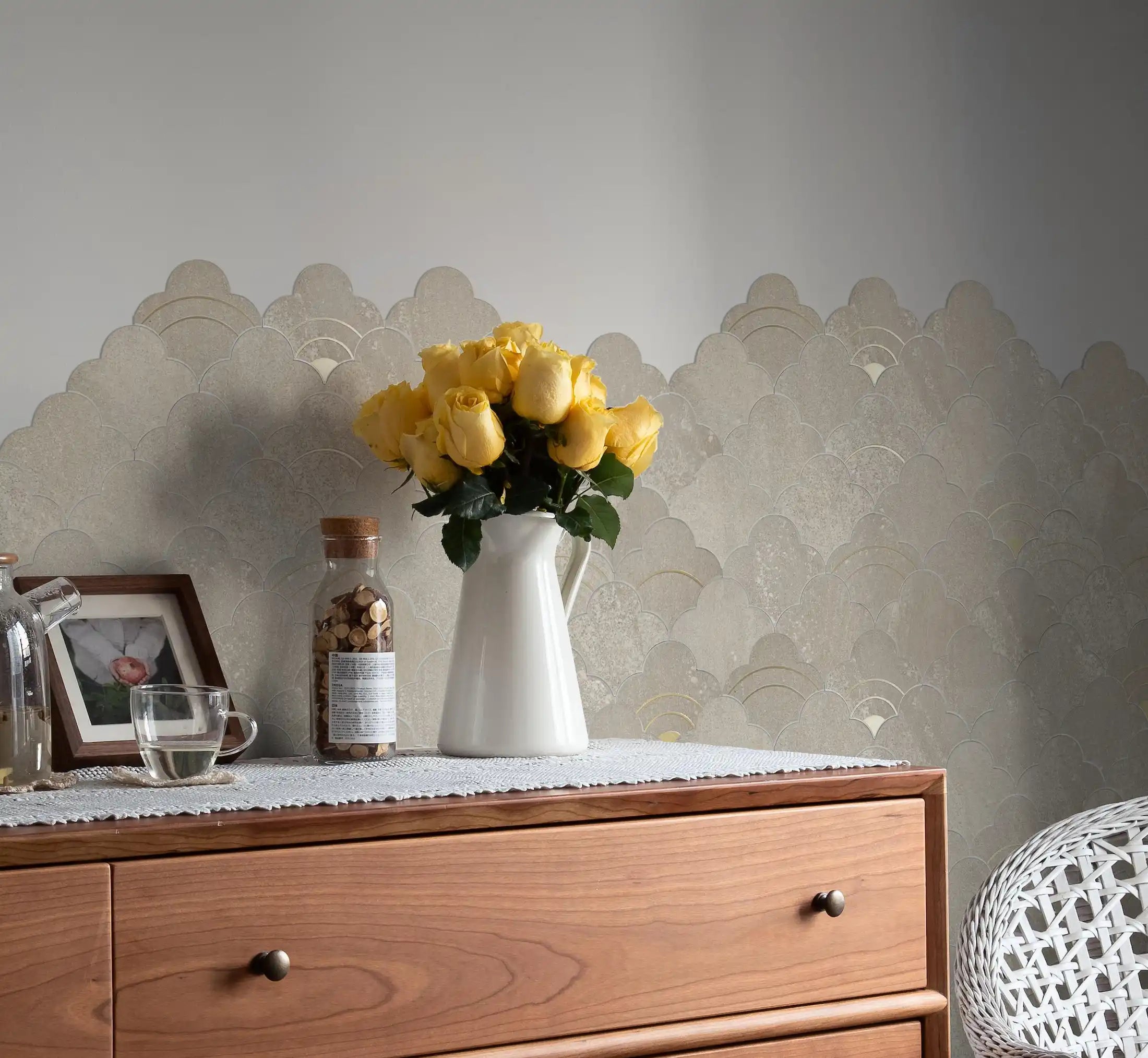 Protector contra salpicaduras de azulejos para despegar y pegar en mosaico de hilo de nube, Luna Gold
