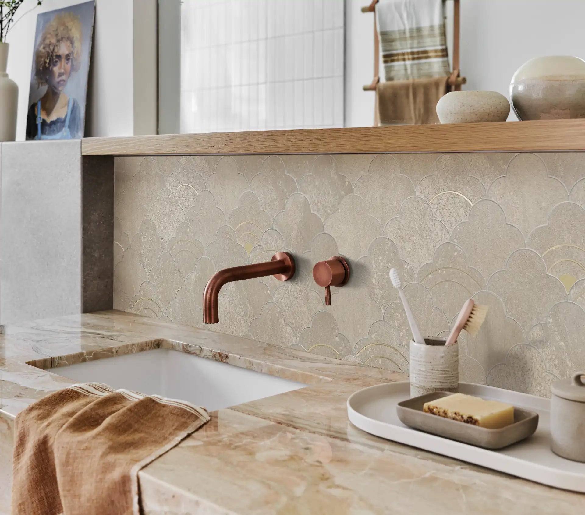 Cloud Yarn Mosaic Peel and Stick Tiles Backsplash, Luna Gold