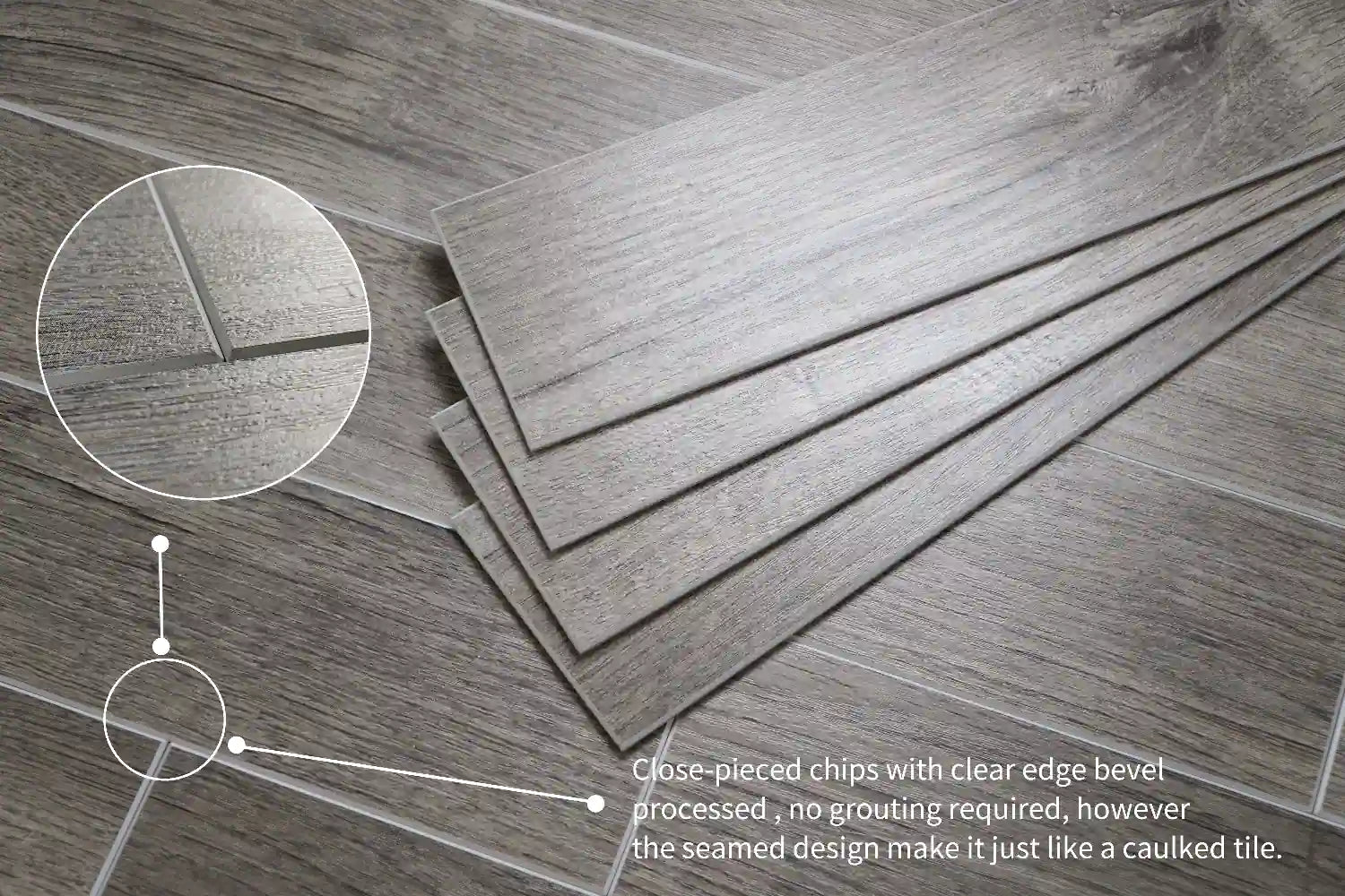 Carreaux imitation bois d'Athènes en chêne gris patiné COLAMO, imperméables, épais et rigides, à peler et coller 