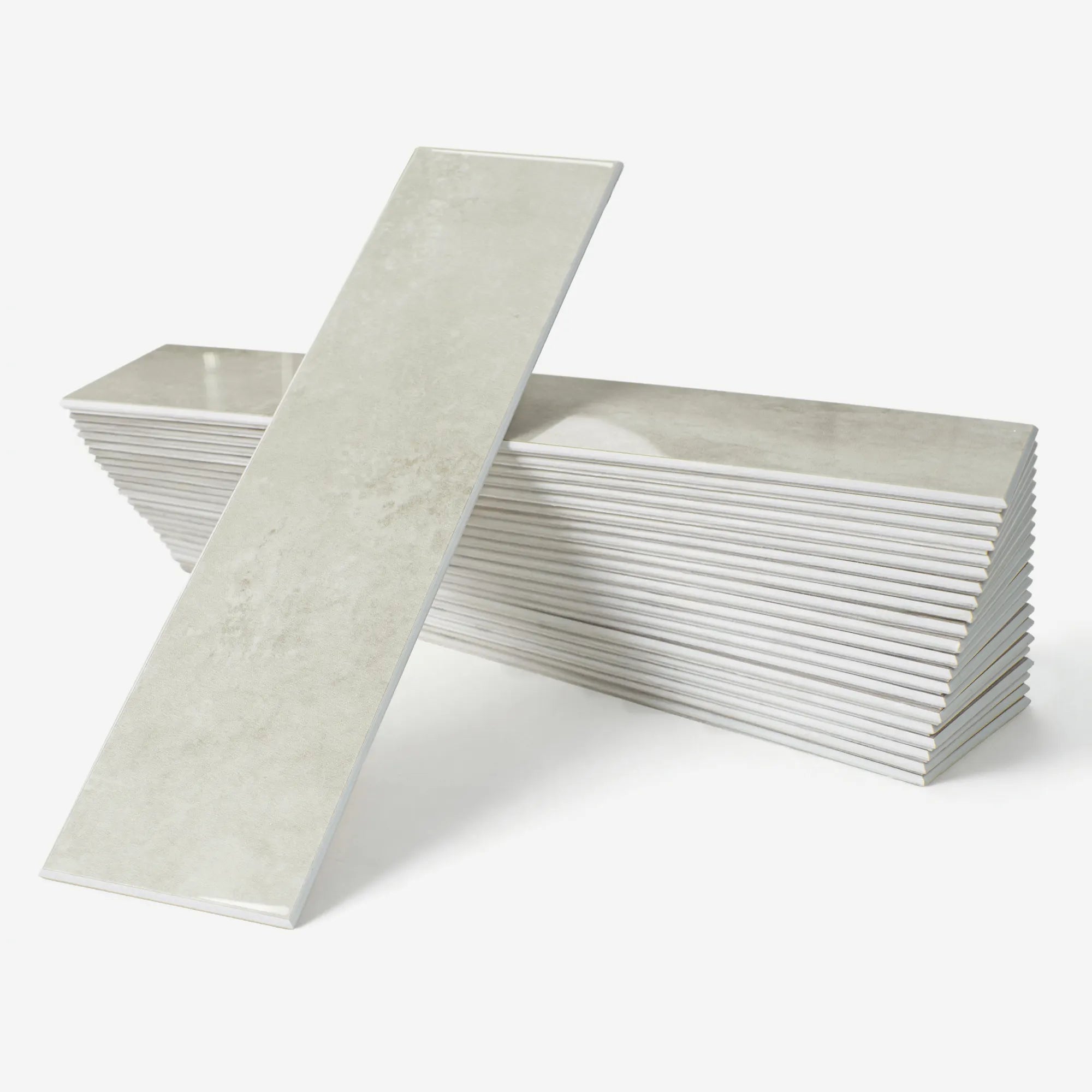 Colamo premium glossy Sand Beige subway peel and stick tile, warm neutral greige rectangular wall tile for a cozy DIY kitchen or bathroom remodel