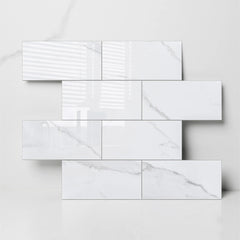 Luxe Marble Subway Peel & Stick Tile - Glossy Carrara White - 12"x12"