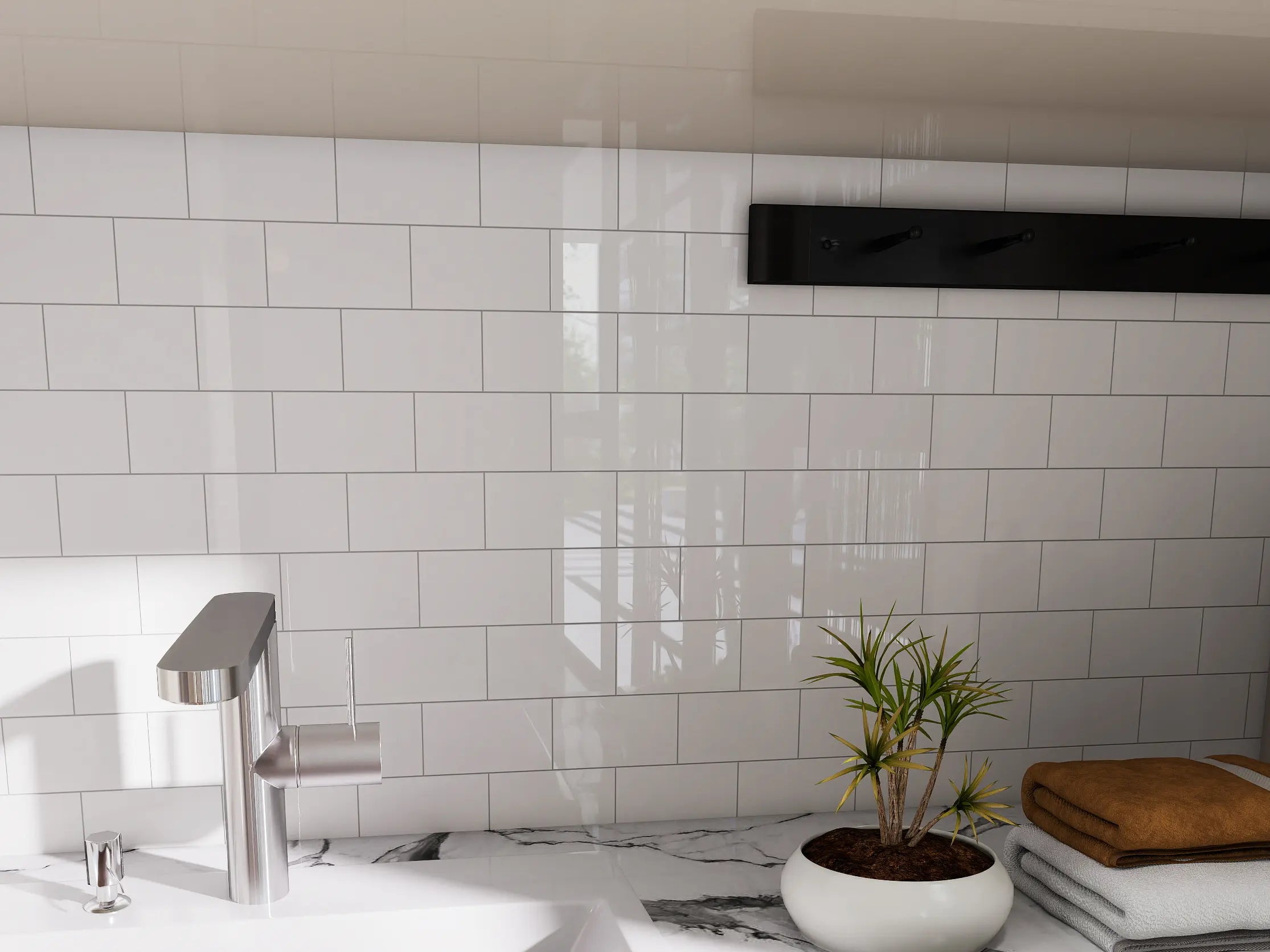 Colamo 12”x12” Glossy Pure White Peel and Stick Backsplash Tiles Subway For Wall