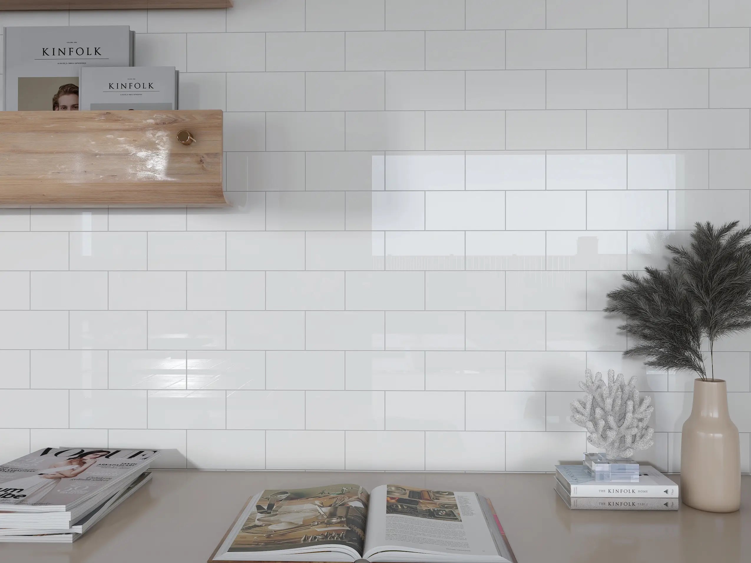 Colamo 12”x12” Glossy Pure White Peel and Stick Backsplash Tiles Subway For Wall
