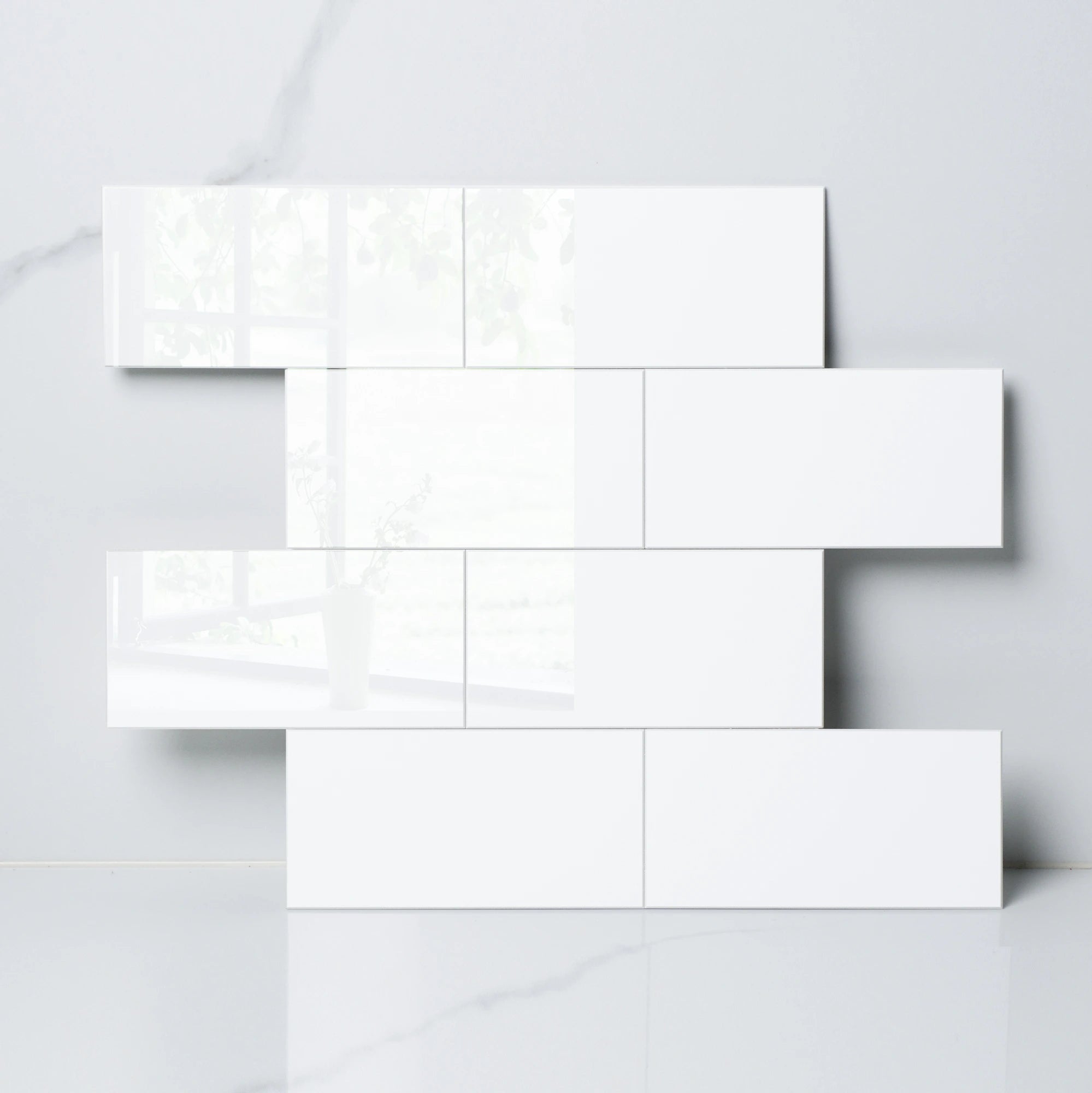 Colamo 12”x12” Glossy Pure White Peel and Stick Backsplash Tiles Subway For Wall