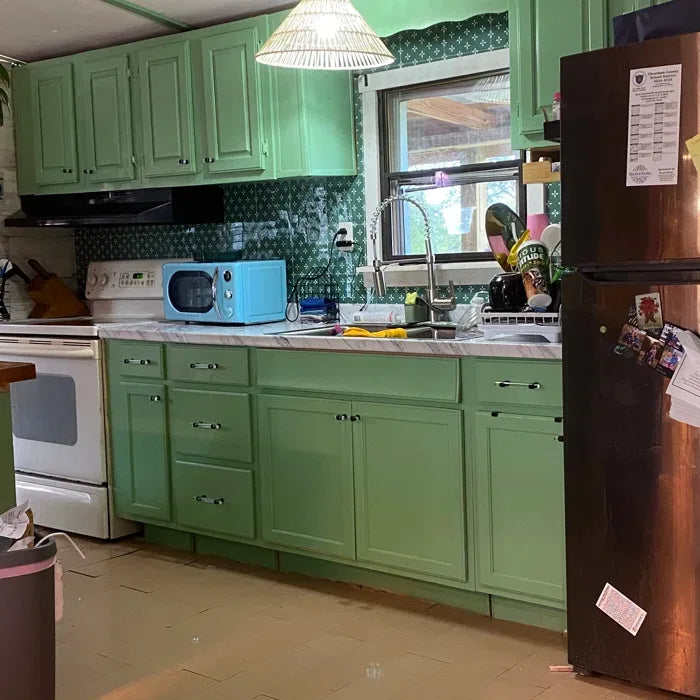 COLAMO Glossy Green Dot Print Patterned Self Adhesive Graphic Tile Peel and Stick Backsplash