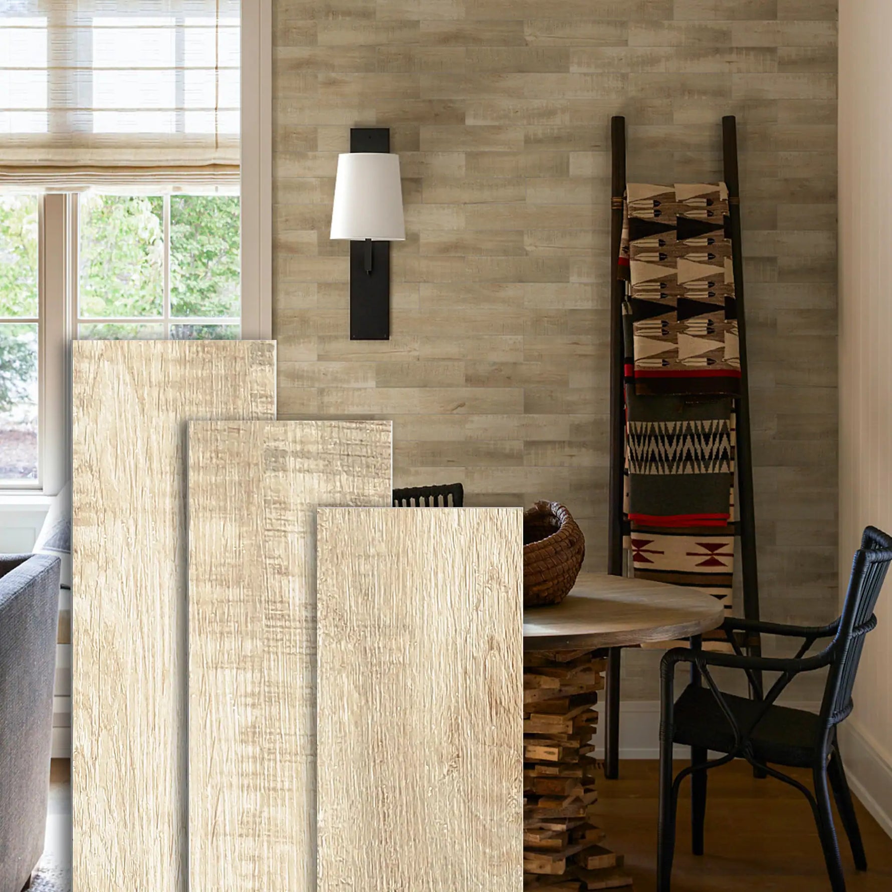 COLAMO Burlywood Weathered Wood Look Tiles Waterproof Reclaimed Barn Look Peel and Stick Backsplashes