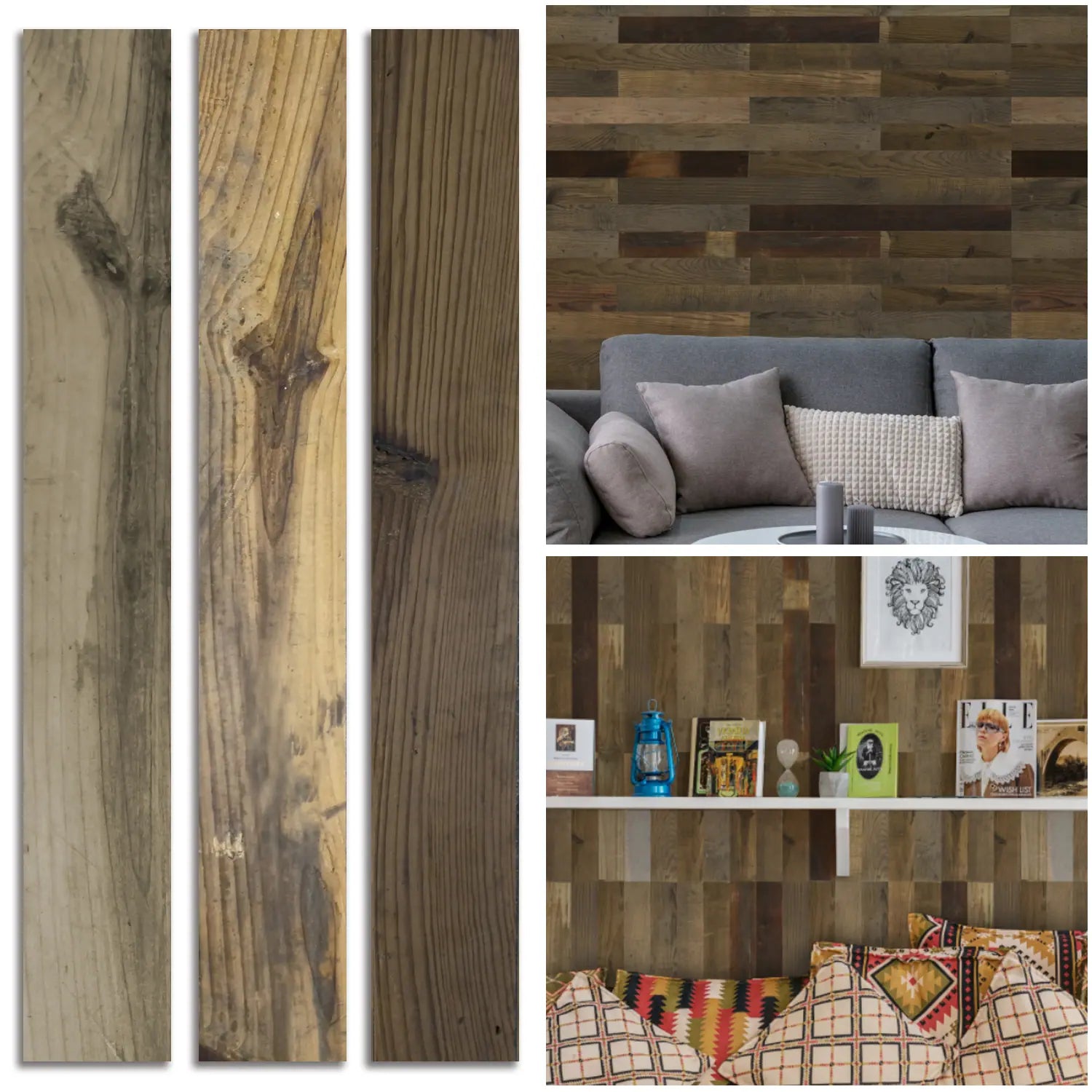 Planches autocollantes en bois recyclé COLAMO 3,54" x 35,43" pour murs 