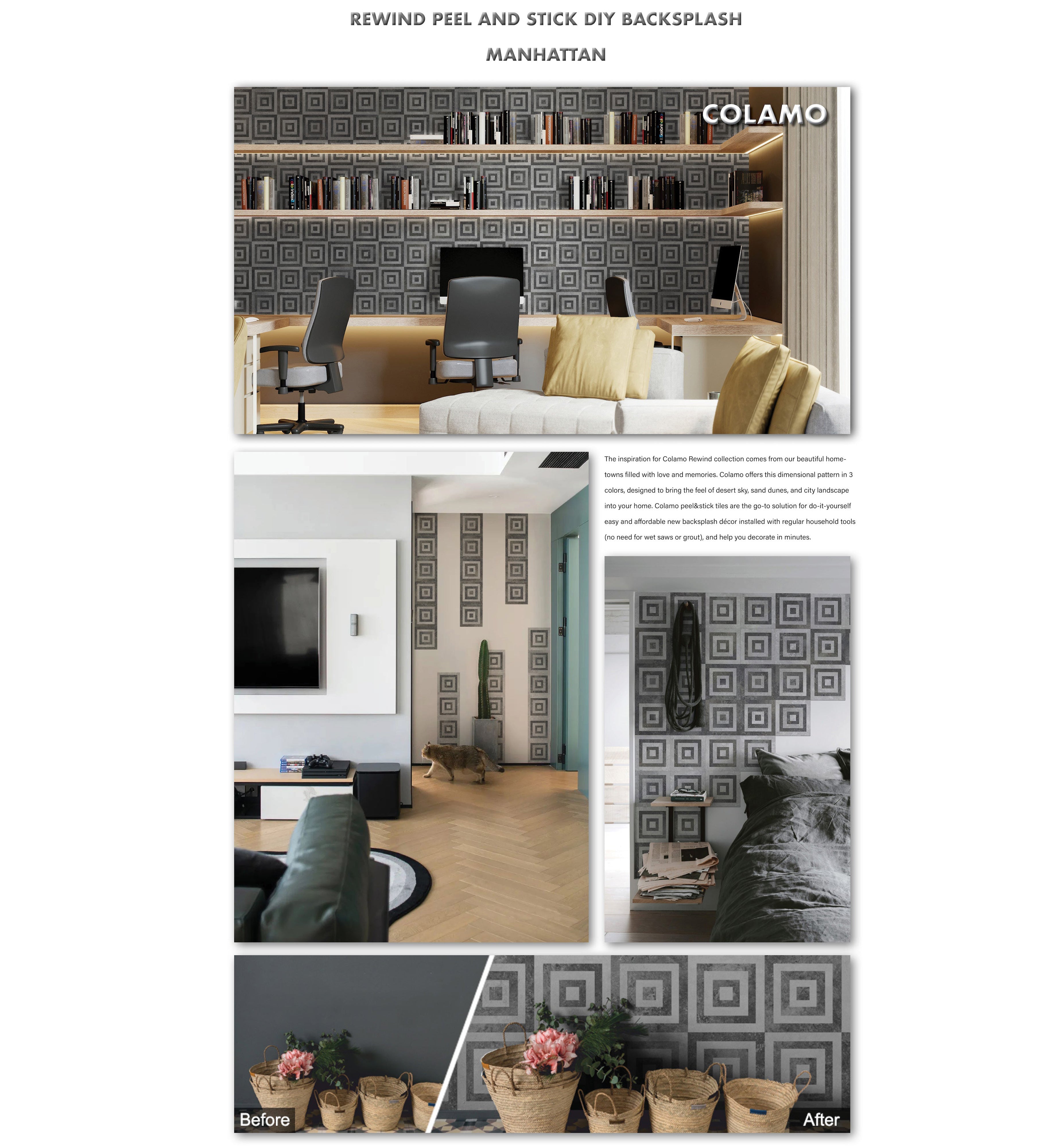 Rewind Self Adhesive DIY Backsplashes & Tiles, Manhattan