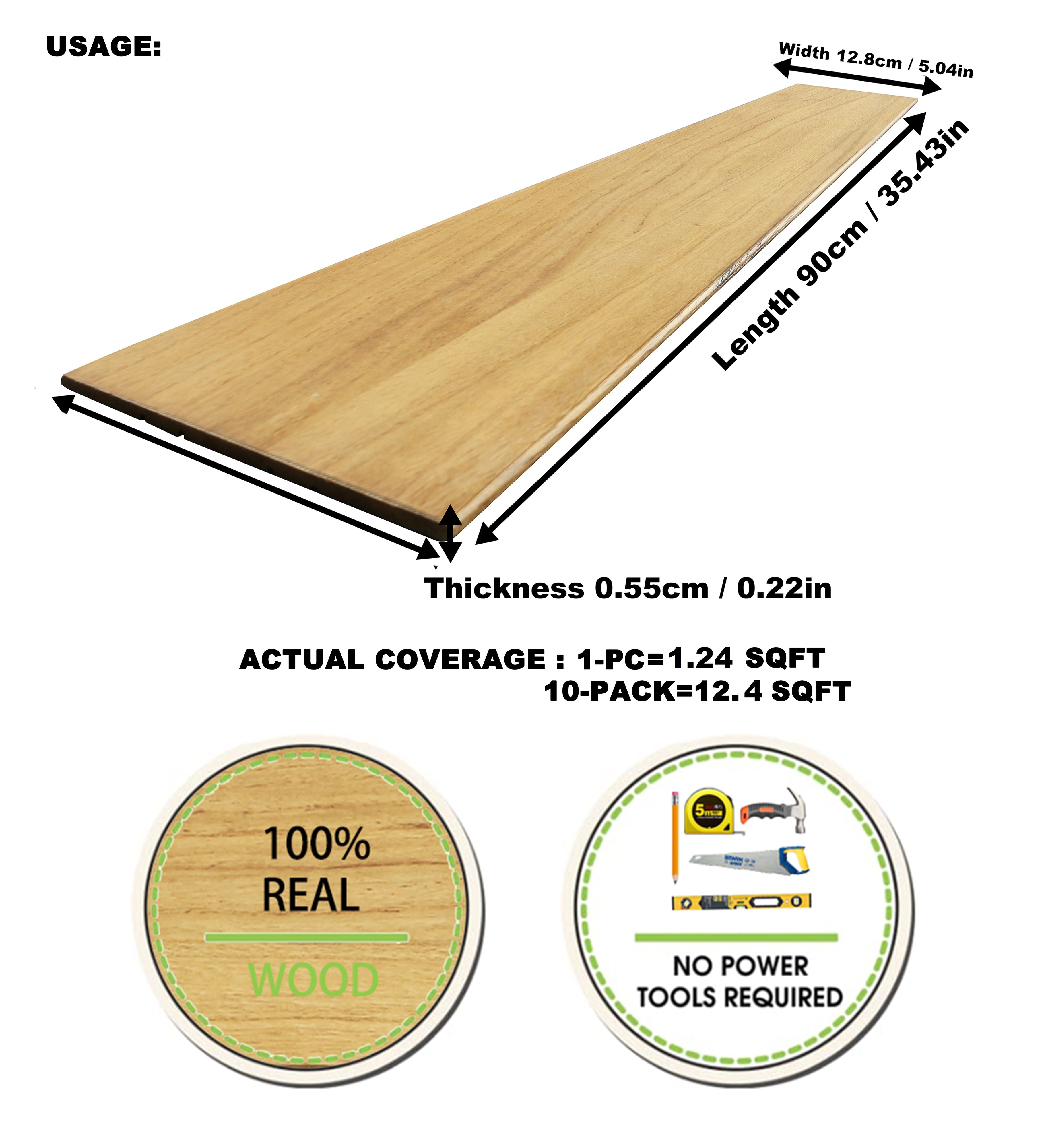 Planches autocollantes en teck COLAMO pour lambris muraux