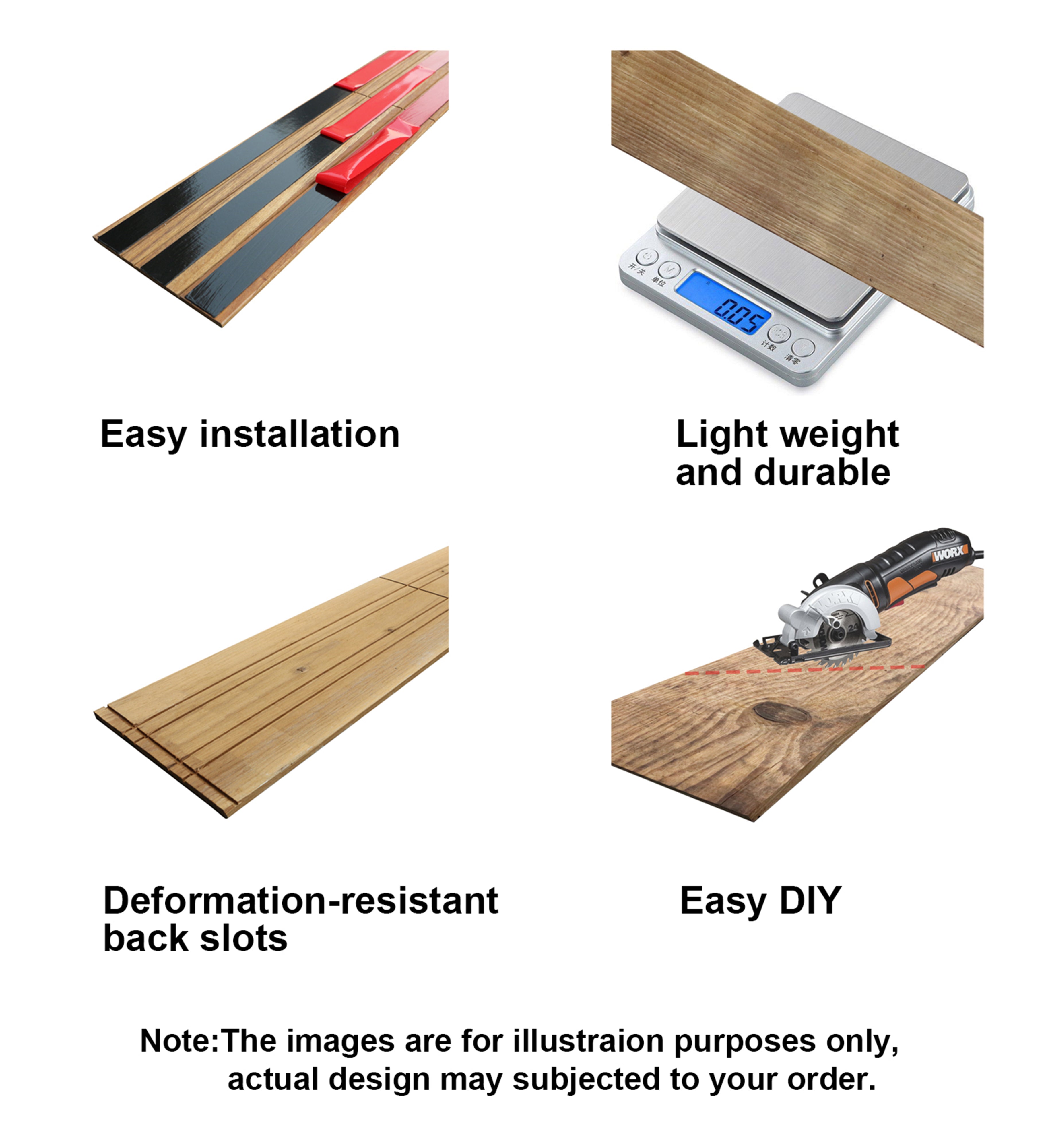 Planches de bois recyclé autocollantes COLAMO 4,53" x 35,43" pour murs