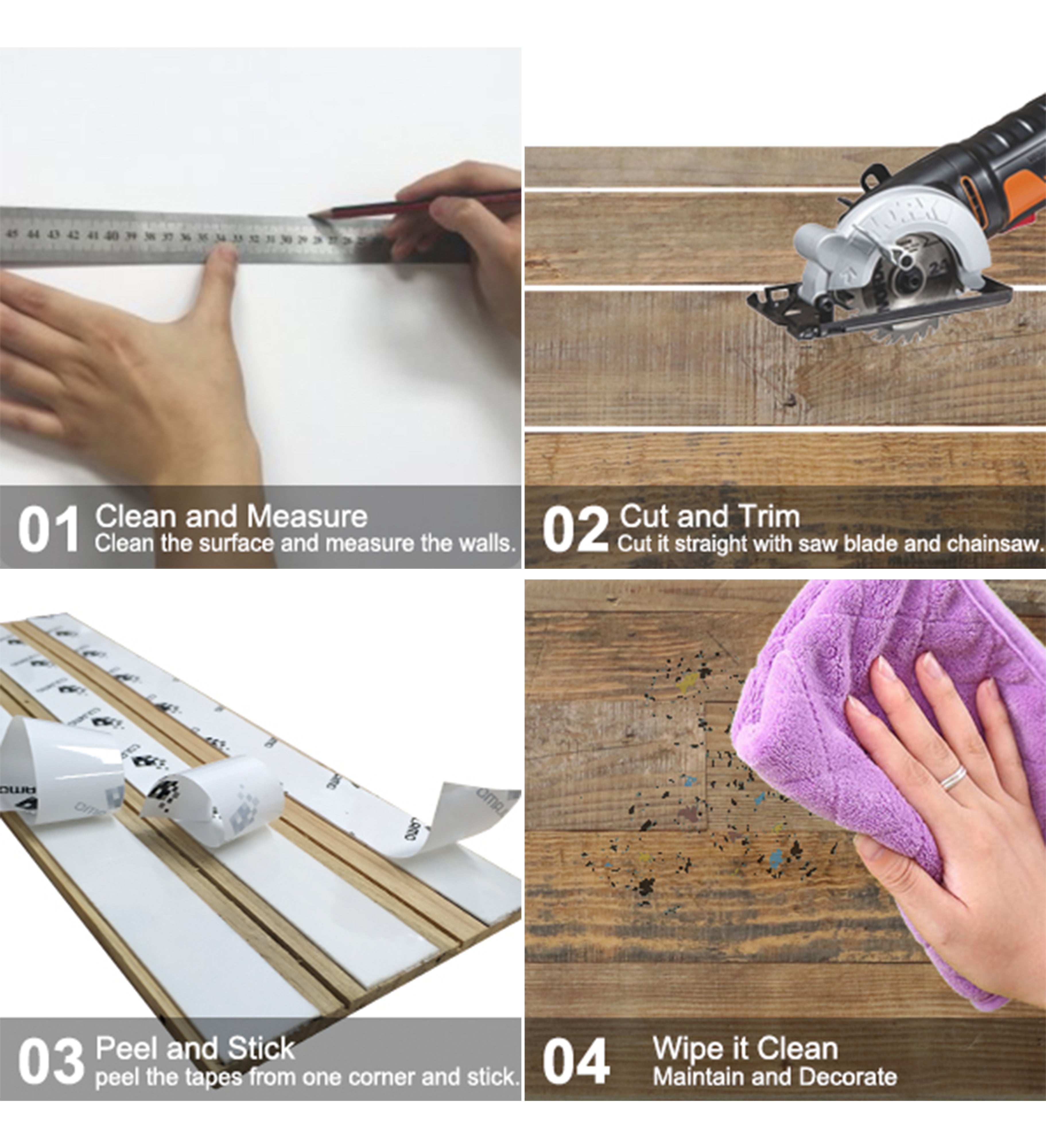 Planches de bois recyclé autocollantes COLAMO 4,53" x 35,43" pour murs